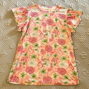 Girls Floral Flutter Sleeve Tee, Size 2XL, EUC